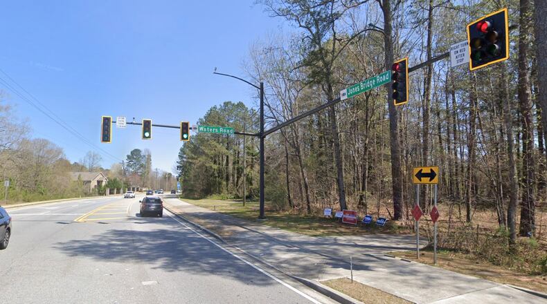 Johns Creek will begin widening of Jones Bridge Road from Waters Road to State Bridge Road from two lanes to three. Google Maps