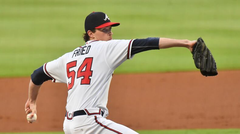 September 5, 2020 Atlanta - Atlanta Braves starting pitcher Max Fried (54) delivers a pitch during the first inning in a MLB baseball game at Truist Park on Saturday, September 5, 2020. (Hyosub Shin / Hyosub.Shin@ajc.com)