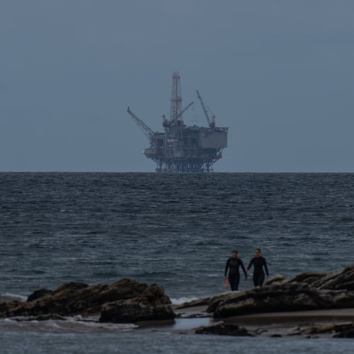 FILE - An offshore drilling platform operated by Sable Offshore Corp. is seen from Refugio State Beach near Goleta, Calif., April 26, 2026. (AP Photo/Jae C. Hong, File)