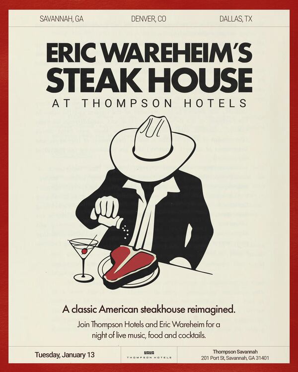The pop-up Eric Wareheim's Steak House will take place on Jan. 13 at the Thompson Savannah. (Courtesy of Thompson Savannah)