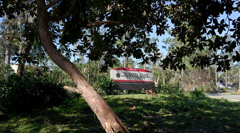 Fallen trees are seen near Valdosta State University on Saturday, Sept. 28, 2024. The devastation in Valdosta was extensive after the south Georgia city was battered with hurricane-force winds on Helene’s path across the state. (Hyosub Shin/AJC)
