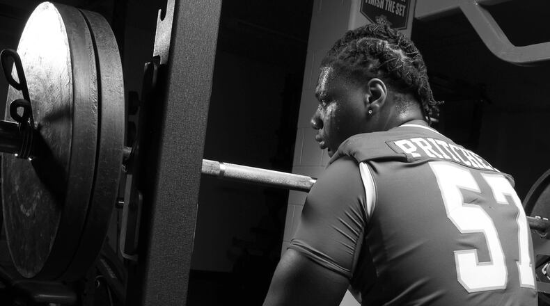 On finding out he was selected to the AJC Super 11, Carver-Columbus High School’s Elijah Pritchett was a bit surprised. “I still can’t believe it. A couple of years ago I wasn’t even playing football. It wasn’t even on my mind. I feel sort of accomplished.” (Tyson Alan Horne / Tyson.Horne@ajc.com)