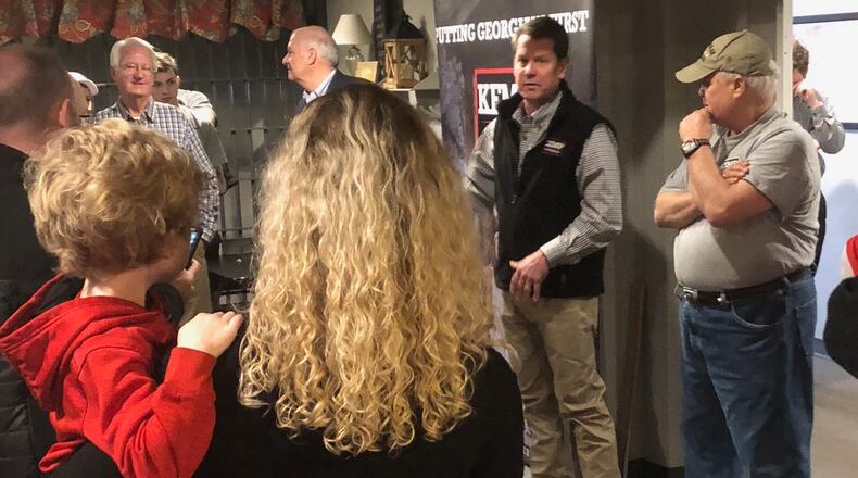 Secretary of State Brian Kemp at a campaign stop in Jefferson, Ga.