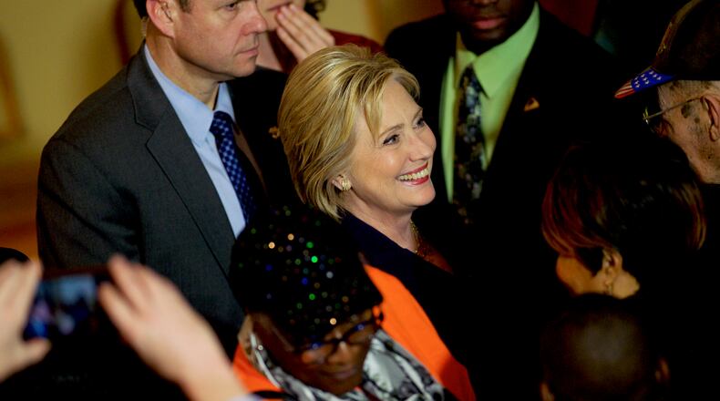 Democratic Presidential candidate and former secretary of state Hillary Clinton greets supporters after a town hall meeting with U.S. Sen. Cory Booker, D-N.J., in Florence, S.C. Mark Makela/Getty Images