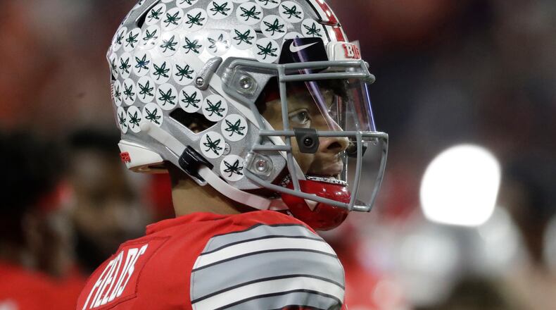Ohio State quarterback Justin Fields (1) during the first half of the Fiesta Bowl against Clemson, Saturday, Dec. 28, 2019, in Glendale, Ariz. (Rick Scuteri/AP)