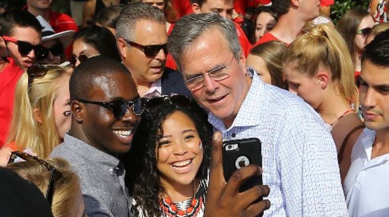 The epic Athens selfie scrum for Jeb Bush. Curtis Compton/AJC