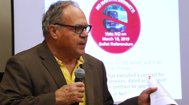 March 5, 2019 Lawrenceville: MARTA opposition leader Joe Newton opens a meeting at the Gwinnett historic courthouse as part of organized opposition efforts tied to Gwinnett’s MARTA referendum on Tuesday, March 5, 2019, in Lawrenceville. Curtis Compton/ccompton@ajc.com