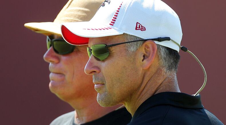 Mike Smith and Mike Nolan: Defensively, the job isn’t getting done. (Curtis Compton/AJC photo)