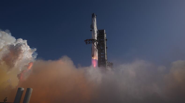 FILE - SpaceX's mega rocket Starship lifts off for a test flight from Starbase, Texas, July 24, 2026. (AP Photo/Eric Gay, File)