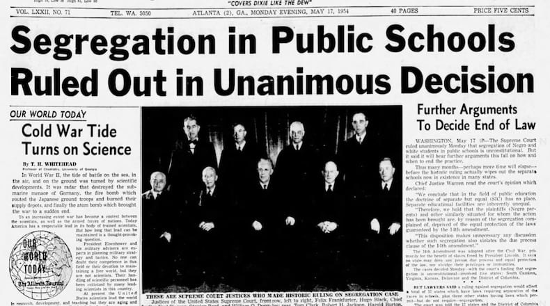 May 17, 1954 (Journal): The afternoon Atlanta Journal captured the news from earlier that day that the U.S. Supreme Court had struck down racial segregation in public schools. (AJC archives)