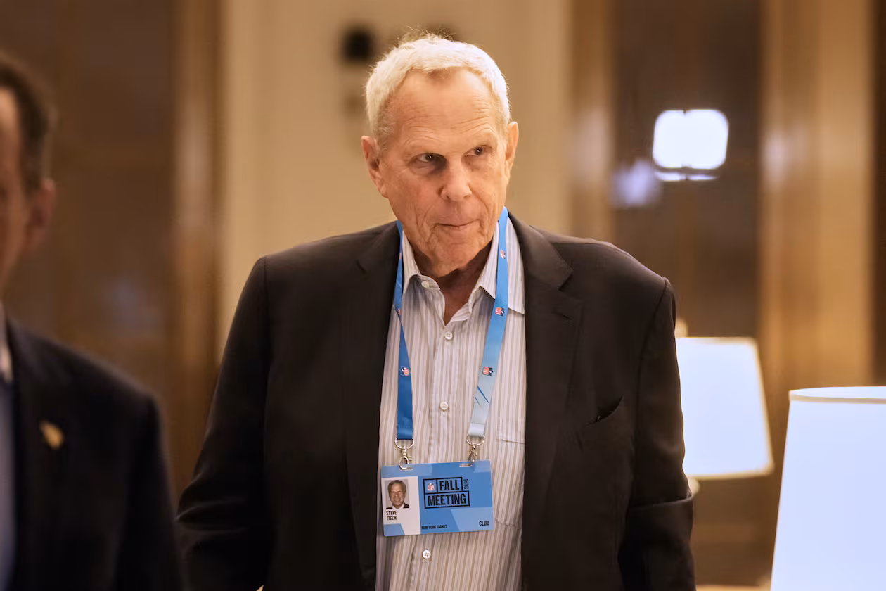 New York Giants co-owner Steve Tisch arrives for NFL owners meetings, in New York, Wednesday, Oct. 22, 2025. (Richard Drew/AP File)