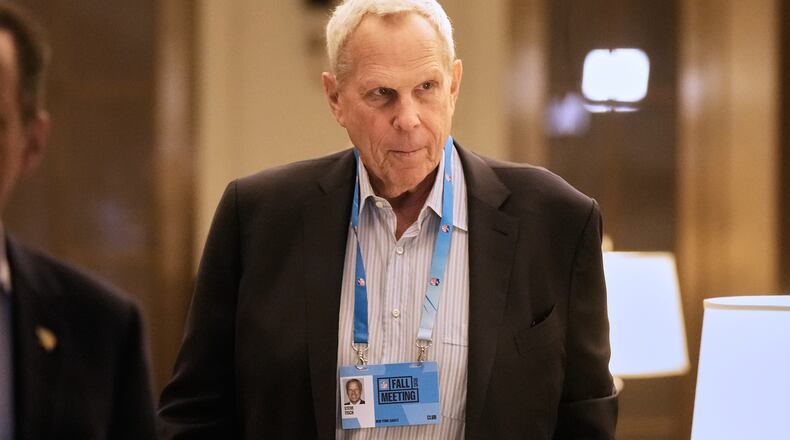 New York Giants co-owner Steve Tisch arrives for NFL owners meetings, in New York, Wednesday, Oct. 22, 2025. (Richard Drew/AP File)
