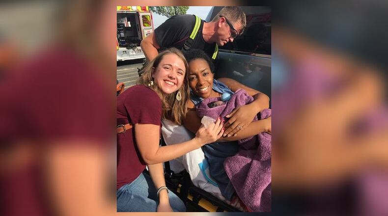 Piedmont Atlanta Hospital labor and delivery nurse Caris Lockwood helped fellow Target shopper Tanya St. Preux deliver a healthy baby boy, according to the hospital. (Credit: Piedmont Healthcare)