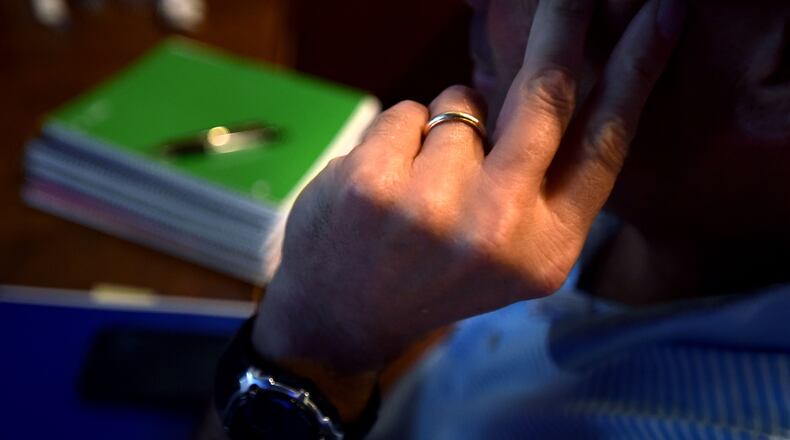 April 9, 2015 Atlanta - APS jury foreman George Little talks with his trial journals in the background on Thursday, April 9, 2015. Just days before 10 of 11 APS educators found guilty of racketeering line up for sentencing, AJC has an exclusive interview with the APS jury foreman and another juror - a statistician. HYOSUB SHIN / HSHIN@AJC.COM