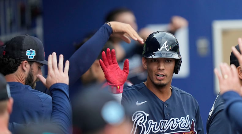 The Braves optioned Vaughn Grissom and Braden Shewmake to Triple-A Gwinnett. They also optioned right-hander Nick Anderson, outfielder Jordan Luplow and outfielder Eli White to Triple-A. (AP Photo/Gerald Herbert)