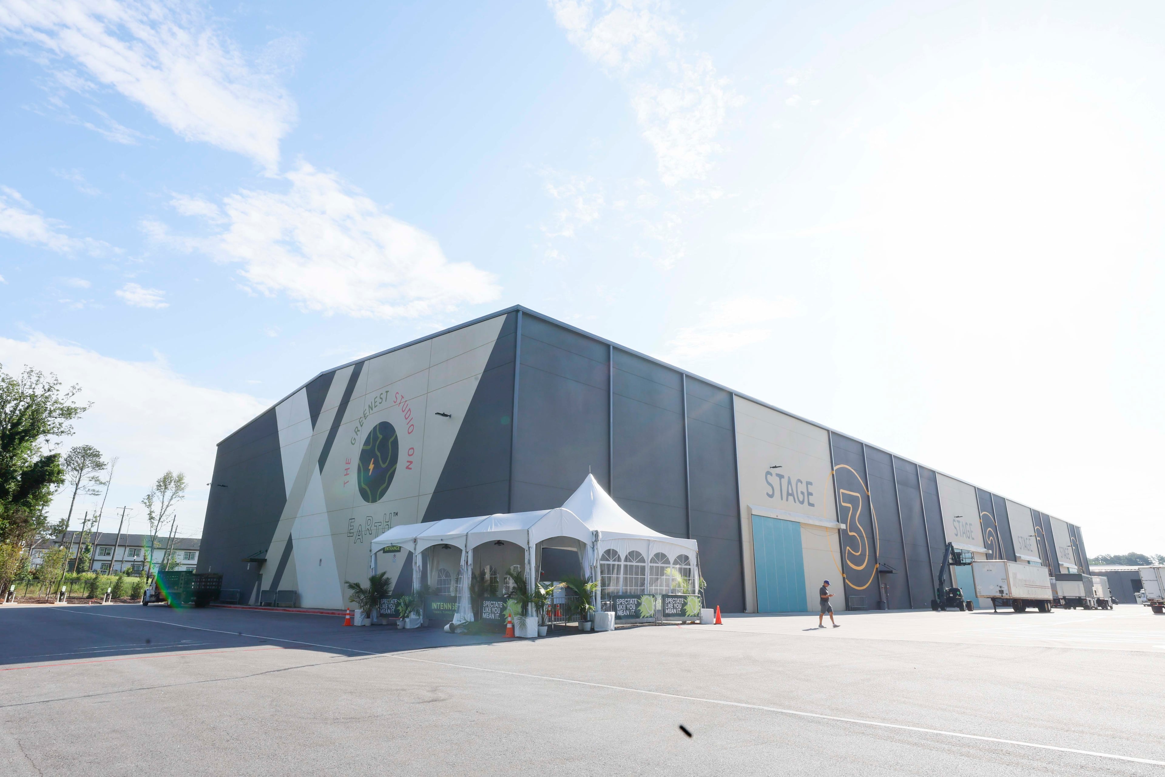 One of the stages at Electric Owl Studios is occupied this summer by a new tennis startup. (Miguel Martinez/AJC)