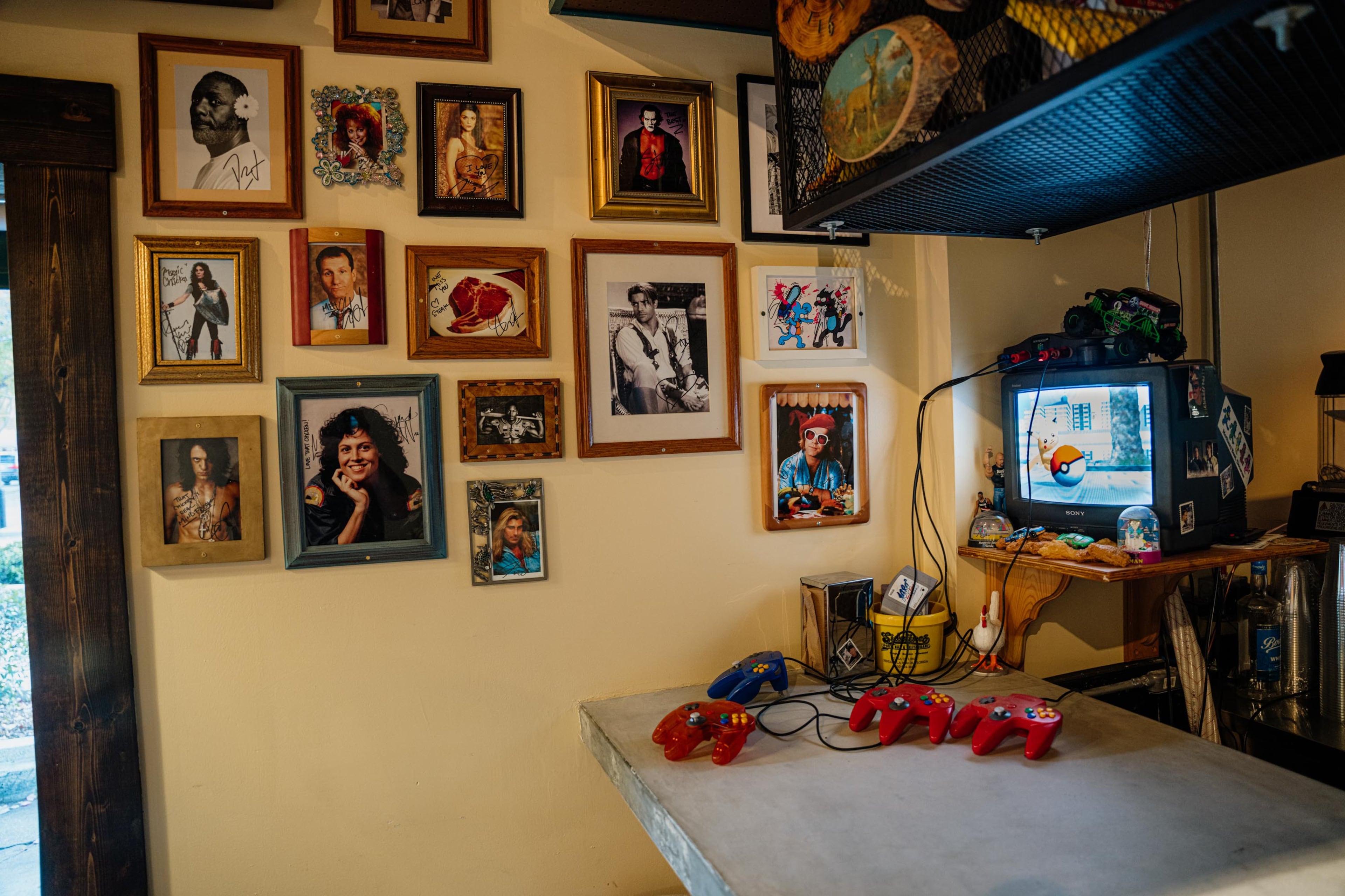 The decor at Mothers Best includes framed photos of celebrities and fictional characters. (Courtesy of Mothers Best)