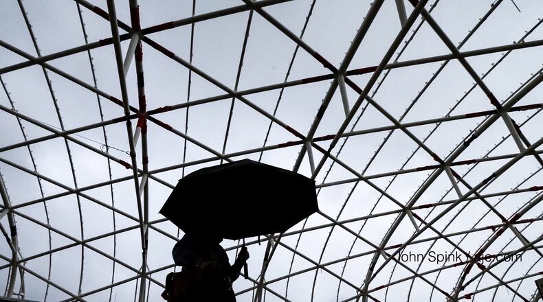 Trip Wilhoit walked under the unfinished canopy at Hartsfield-Jackson International Airport's North Terminal Wednesday morning. JOHN SPINK / JSPINK@AJC.COM
