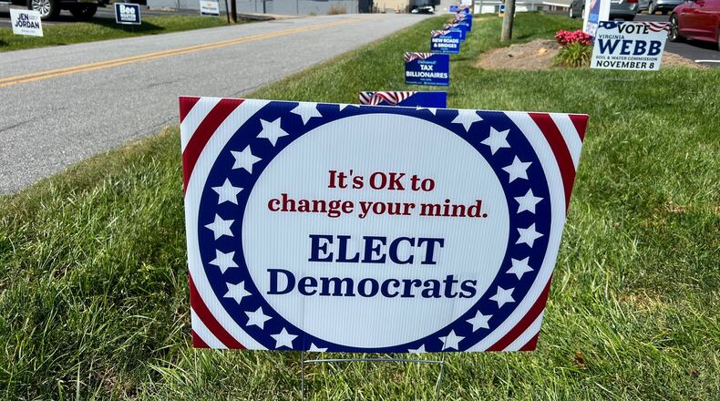 A Democratic sign in deep-red White County, Ga.