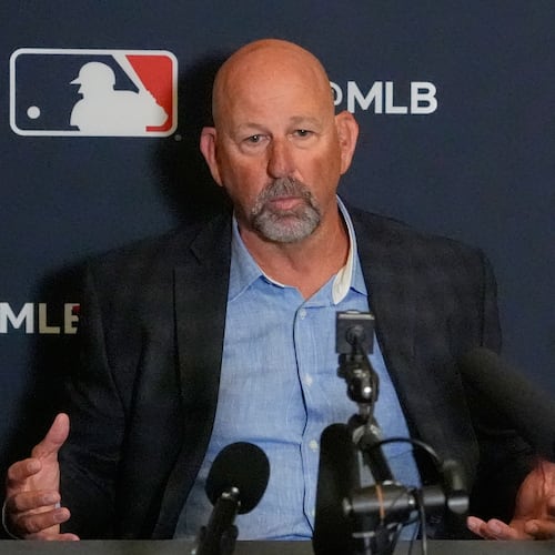 Walt Weiss, manager for the Atlanta Braves makes comments during a news conference at the Major League Baseball Winter Meetings, Tuesday, Dec. 9, 2025, in Orlando, Fla. (John Raoux/AP)