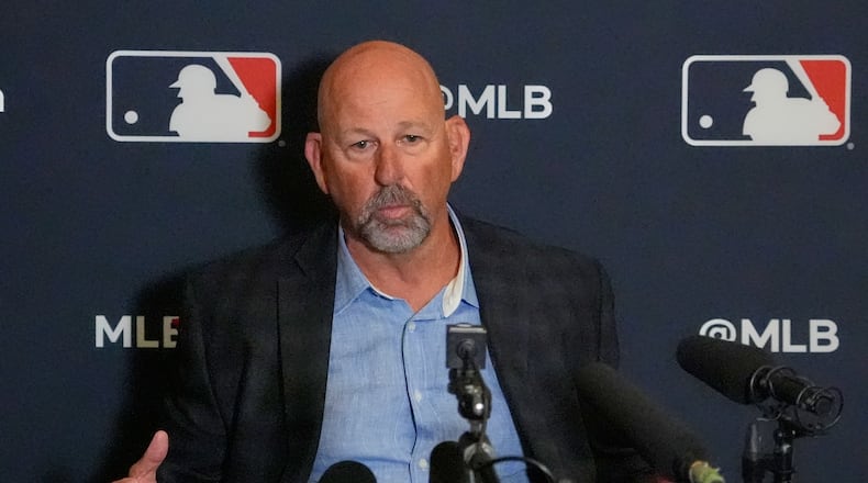 Walt Weiss, manager for the Atlanta Braves makes comments during a news conference at the Major League Baseball Winter Meetings, Tuesday, Dec. 9, 2025, in Orlando, Fla. (John Raoux/AP)