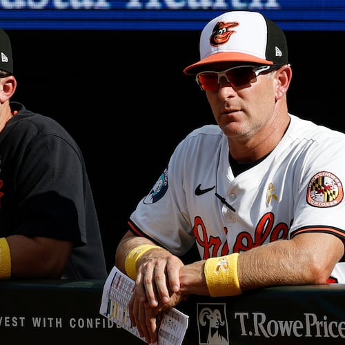 FILE - Baltimore Orioles interim manager Tony Mansolino looks on from the dugout during a baseball game against the Los Angeles Dodgers, Sunday, Sept. 7, 2025, in Baltimore. (AP Photo/Terrance Williams, File)