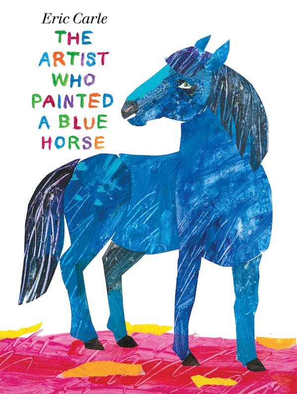 A provided image shows a cover of Eric Carle’s book “The Artist Who Painted A Blue Horse.” Carle, the artist and author who created that creature in his book “The Very Hungry Caterpillar,” a tale that has charmed generations of children and parents alike, died on Sunday at his summer studio in Northampton, Massachusetts. He was 91. (Handout via The New York Times)