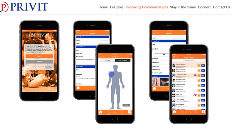The Privit Sideline app seeks to keep young athletes safer by helping coaches and trainers report and properly treat concussions and other injuries and medical conditions. (privitsideline.strikingly.com)