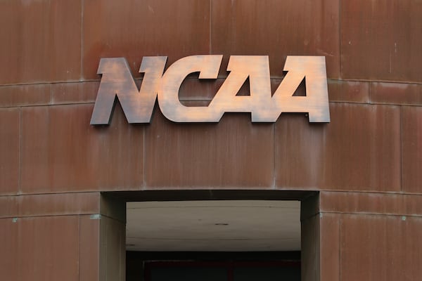 FILE - The nation office of the NCAA is shown in Indianapolis on March 12, 2020. (AP Photo/Michael Conroy, File)