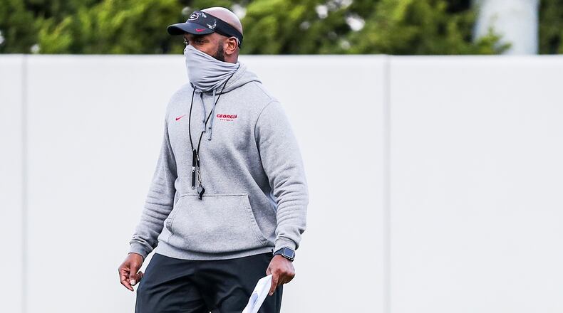 Georgia defensive backs coach Charlton Warren during the Bulldogs’ practice session Monday Dec. 7, 2020, in Athens. (Tony Walsh/UGA Sports)