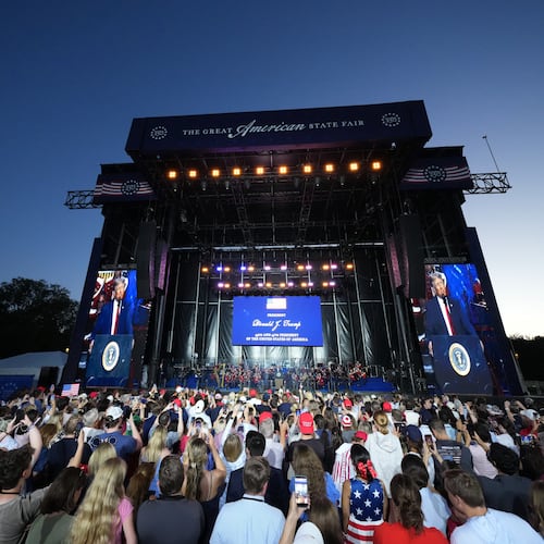 President Donald Trump speaks at the opening of the Great American State Fair on the National Mall, Wednesday, June 24, 2026, in Washington. (AP Photo/Alex Brandon)