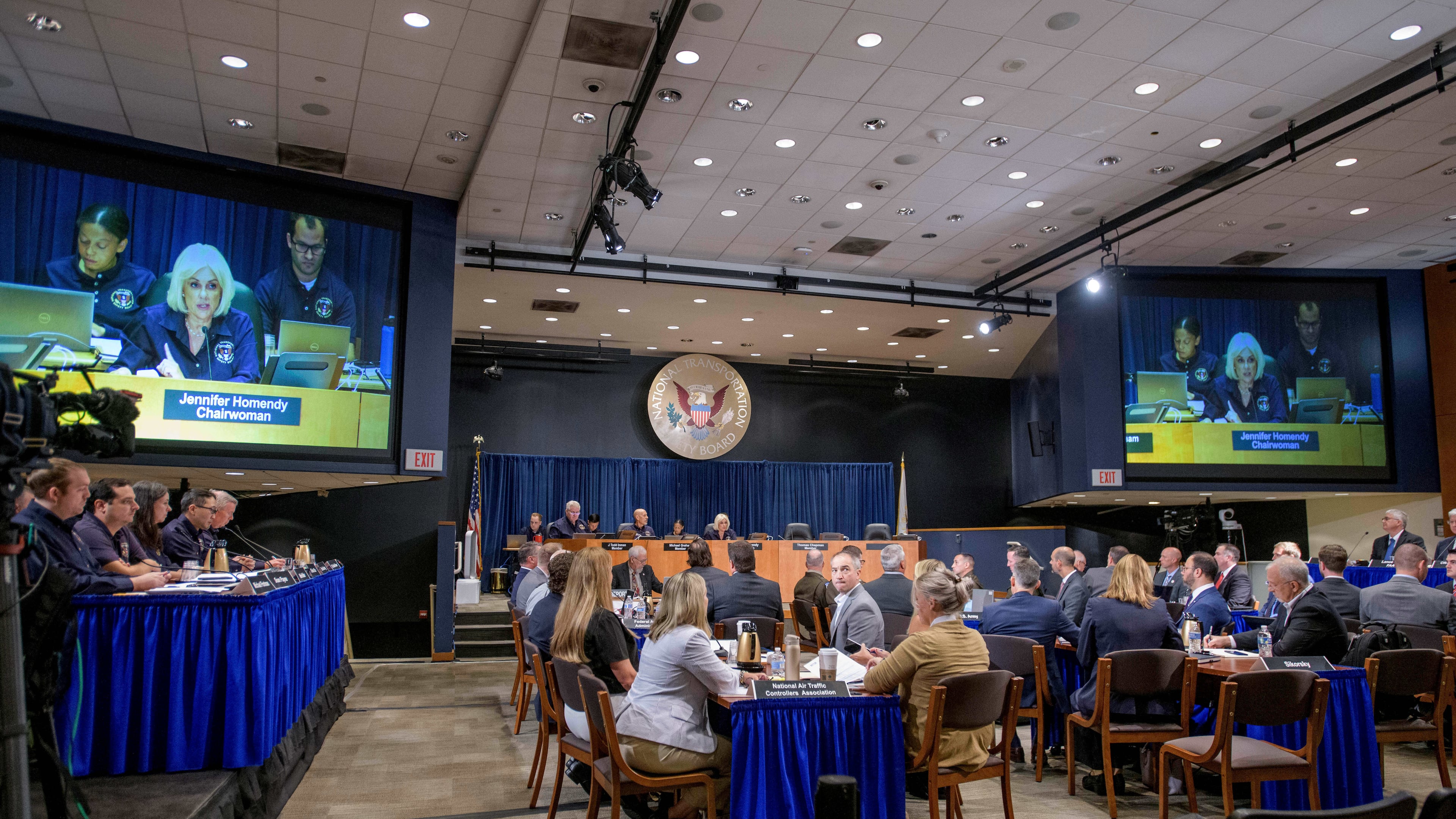 FILE - National Transportation Safety Board Chairwoman Jennifer Homendy speaks during the NTSB fact-finding hearing on the DCA midair collision accident, at the National Transportation and Safety Board boardroom, July 30, 2025, in Washington. (AP Photo/Rod Lamkey, Jr., File)