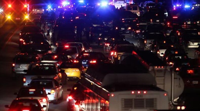 Georgia 400 southbound blocked north of Northridge Drive. View is looking from Roberts Drive.