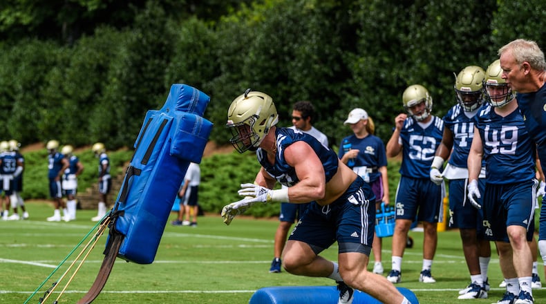 Georgia Tech linebacker David Curry in preseason practice on August 4, 2018. (Danny Karnik/Georgia Tech Athletics)