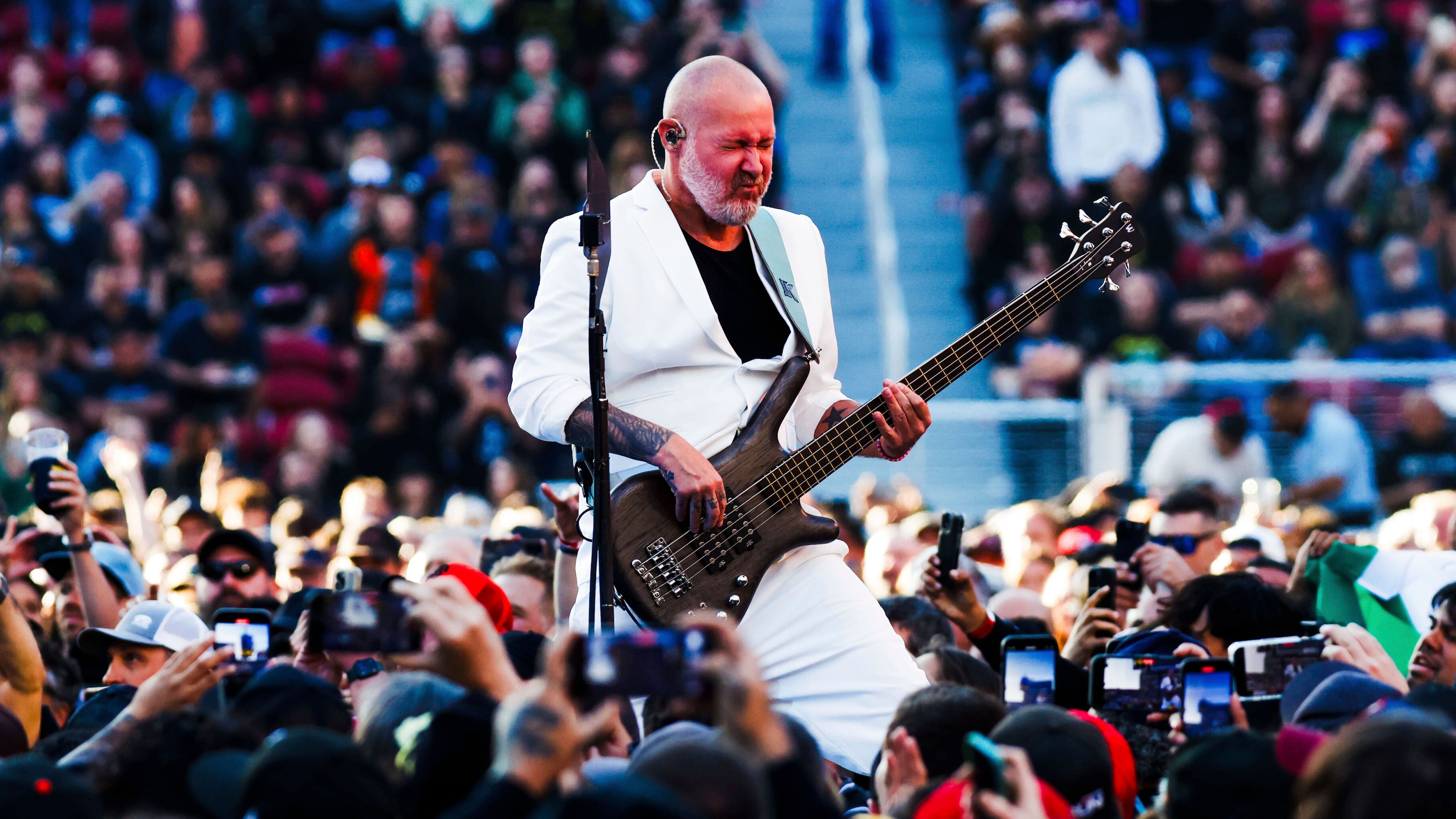 FILE - Bassist Sam Rivers of Limp Bizkit performs a show at Levi's Stadium in Santa Clara, Calif. on June 20, 2025. (Yalonda M. James/San Francisco Chronicle via AP, File)