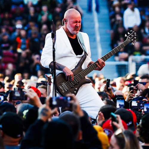 FILE - Bassist Sam Rivers of Limp Bizkit performs a show at Levi's Stadium in Santa Clara, Calif. on June 20, 2025. (Yalonda M. James/San Francisco Chronicle via AP, File)