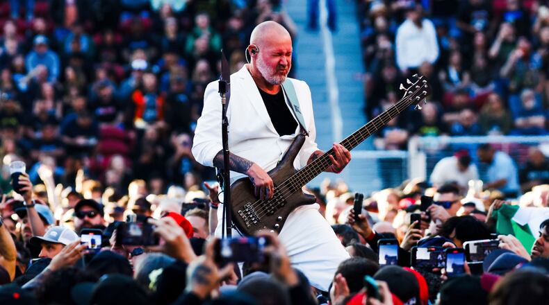 FILE - Bassist Sam Rivers of Limp Bizkit performs a show at Levi's Stadium in Santa Clara, Calif. on June 20, 2025. (Yalonda M. James/San Francisco Chronicle via AP, File)