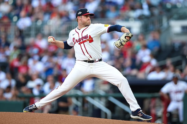 Atlanta Braves pitcher Bryce Elder delivers in the second inning of a baseball game against the Los Angeles Angels, Thursday, July 3, 2025, in Atlanta. (AP Photo/Colin Hubbard)