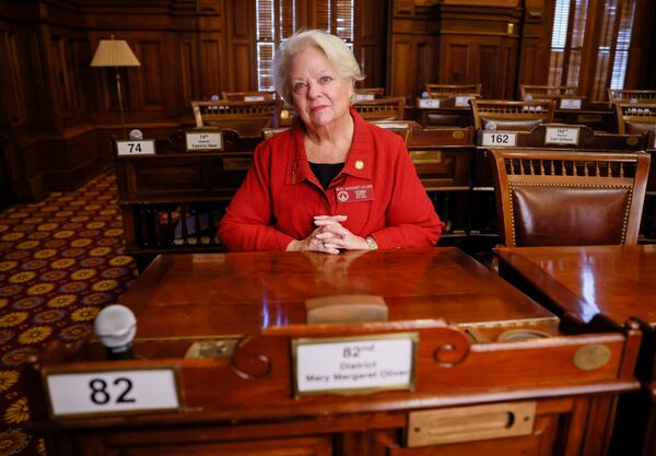 Rep. Mary Margaret Oliver, a co-sponsor of the mental health parity bill that was passed by the legislature, is photographed in the House chamber in the Georgia Capitol in Atlanta on Wednesday, September 21, 2022.   (Bob Andres for the Atlanta Journal Constitution)