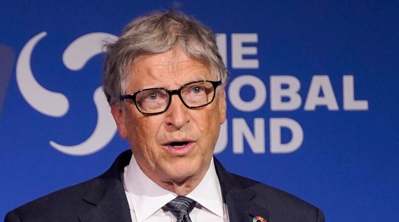 FILE - Bill Gates speaks during the Global Fund's Seventh Replenishment Conference, Sept. 21, 2022, in New York. (AP Photo/Evan Vucci, File)