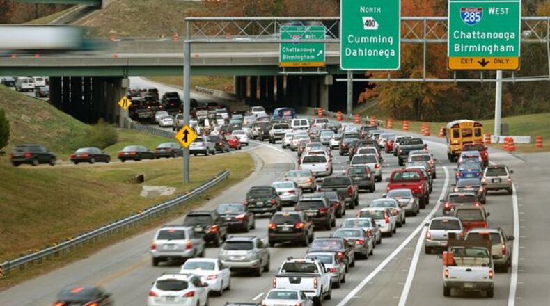 Even though metro Atlanta is regularly on national lists of worst commuter traffic, state lawmakers failed to move the bill forward to see if taxpayers wanted to pay for transit improvements. High volumes of traffic show here at Ga. 400 and Interstate 285 are increasingly getting worse. Jason Getz/AJC
