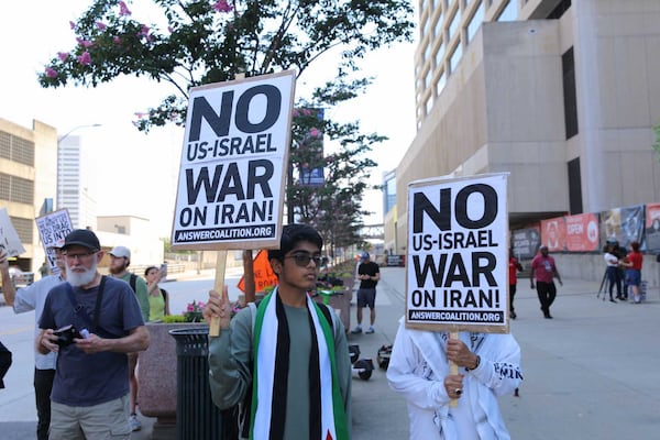 A downtown protest Sunday was the first in Atlanta after the U.S. military strikes on Iran.