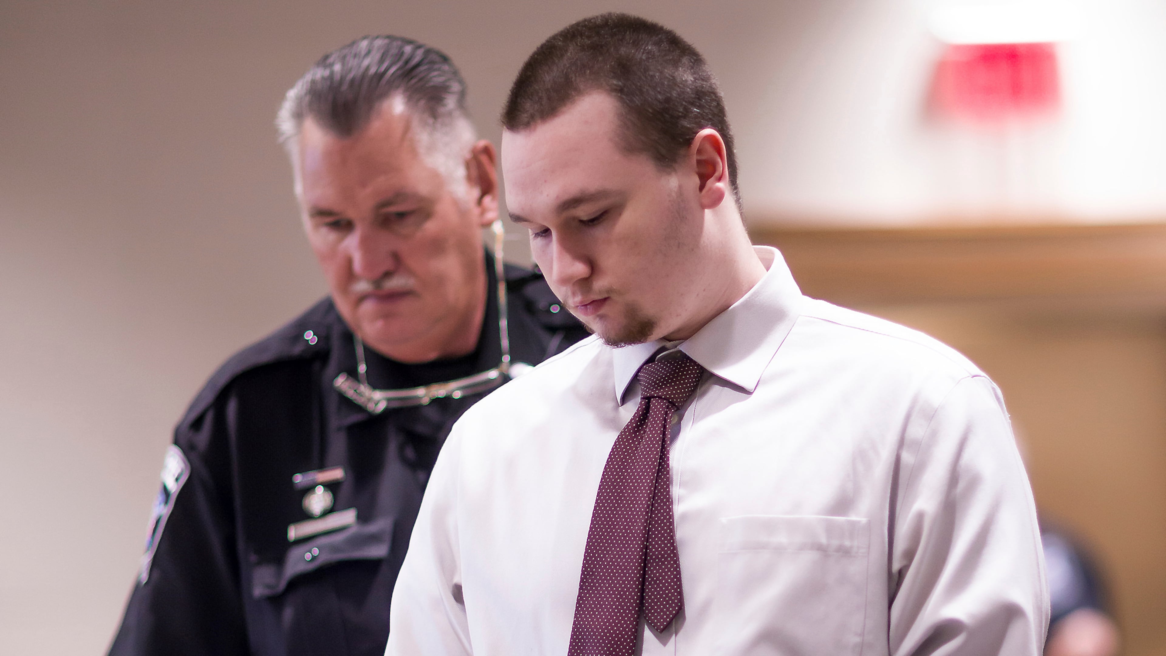 FILE - Eric Sweeney, accused of killing his sister-in-law and two young nephews when he was 16, enters court on Friday, Aug. 15, 2025 at Merrimack County Superior Court in Concord, N.H. (Geoff Forester/ Concord Monitor via AP, Pool, File)