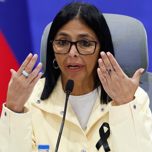 Venezuela's acting President Delcy Rodríguez speaks during a press conference addressing the government's response to the back-to-back earthquakes in Caracas, Venezuela, Thursday, July 2, 2026. (AP Photo/Pedro Mattey)