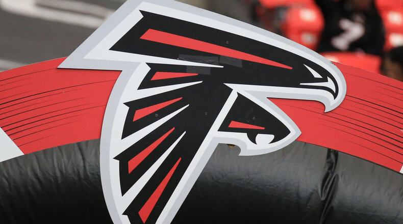 Falcons logo during their football game on Sunday, Oct. 11, 2015, in Atlanta. Curtis Compton / ccompton@ajc.com