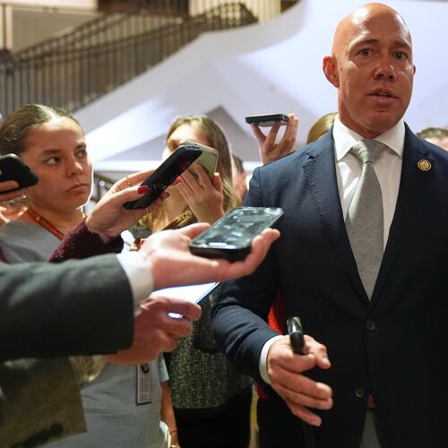 Rep. Brian Mast, R-Fla., speaks to reporters at the U.S. Capitol Monday, Jan. 5, 2026, in Washington, after a closed-door briefing about President Donald Trump directing U.S. forces to capture Venezuelan President Nicolas Maduro. (AP Photo/Jacquelyn Martin)