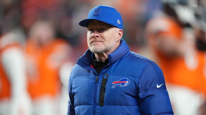Buffalo Bills head coach Sean McDermott leaves the field after an NFL divisional round playoff football game against the Denver Broncos, Wednesday, Jan. 17, 2024, in Denver. (AP Photo/David Zalubowski)