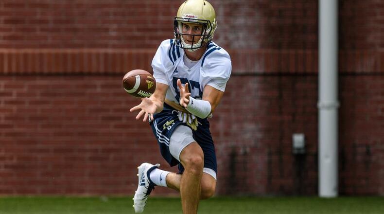 Georgia Tech wide receiver Brad Stewart in a preseason practice August 4, 2018. Stewart has started 29 games, including the past 27. (Danny Karnik/Georgia Tech Athletics)