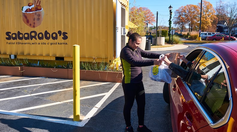 SabaRaba’s, housed in a shipping container, offers an Israeli street food experience for takeout or delivery. Courtesy of Brandon Amato