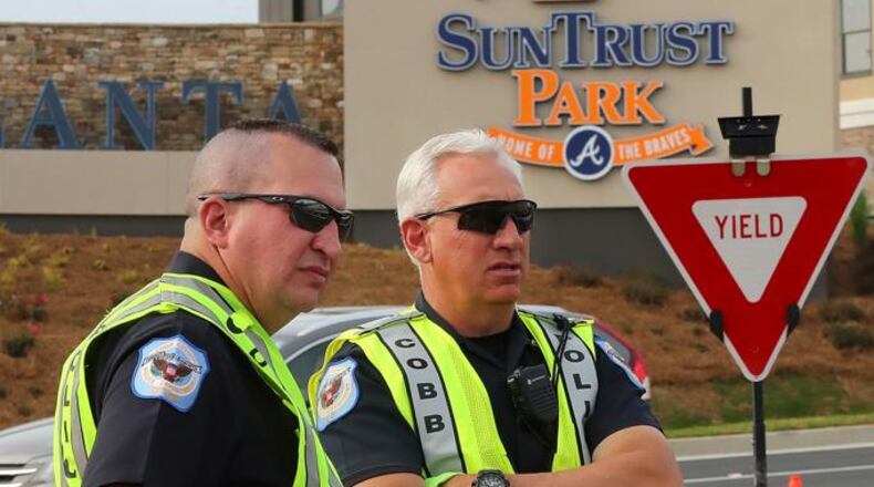 Cobb law enforcement and the Braves Stadium Company’s security team will work together to protect the community from active shooters at SunTrust Park during undisclosed training events. AJC file photo